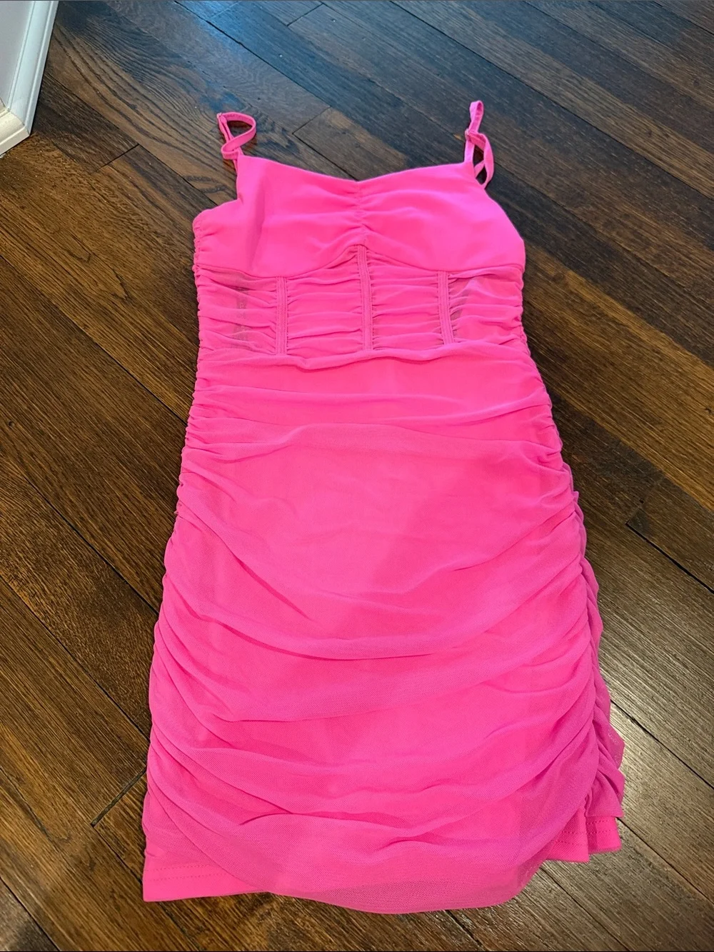 Katie J NYC Hot Pink Ruched Spaghetti-Strap Dress